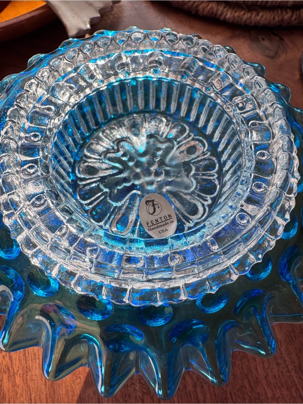 VINTAGE Antique Fenton Colonial Blue Hobnail 3 Piece Pedestal Fairy Lamp - Picture 7 of 12